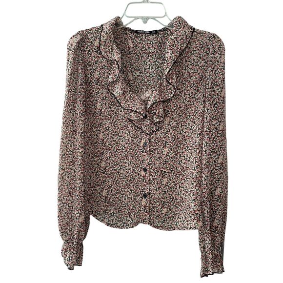 Nasty Gal Women Floral Button Down Sheer Blouse Top Long sleeve Shirt Size 6 - Picture 1 of 10